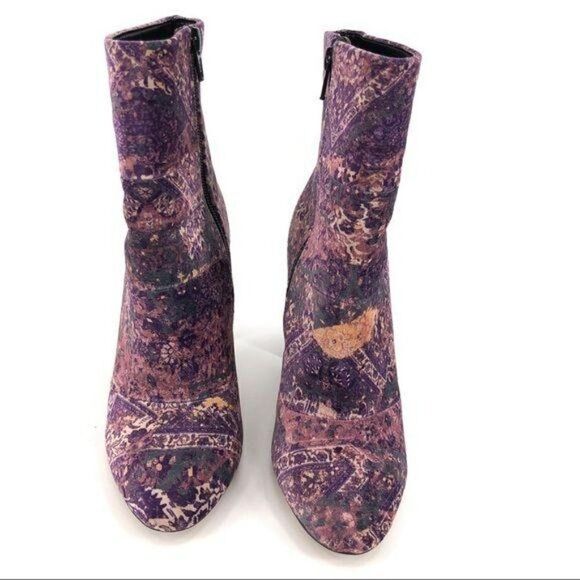 BCBGeneration Retro 70's Glam GoGo Purple Velvet Asian Print Ankle Boots Sz 7 - Picture 2 of 10
